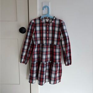 Girls Plaid Tiered Long-Sleeve Dress - Red, Navy, White